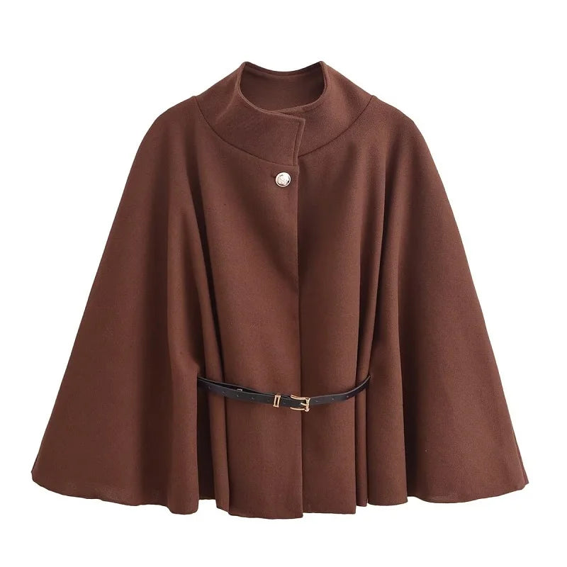 Women's Black Belt Cape Coat 2025