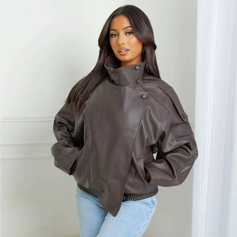 Women's Faux Leather Bomber Jacket