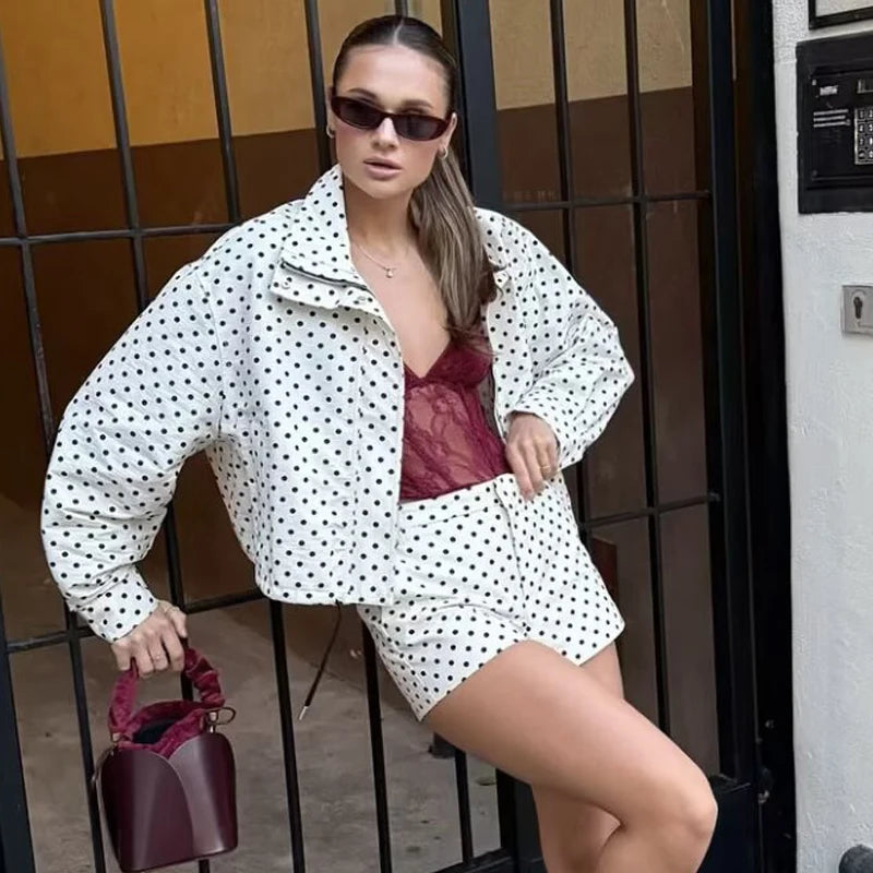 Z-Axis Polka Dot Bomber Jacket – Women's Oversized Streetwear Coat