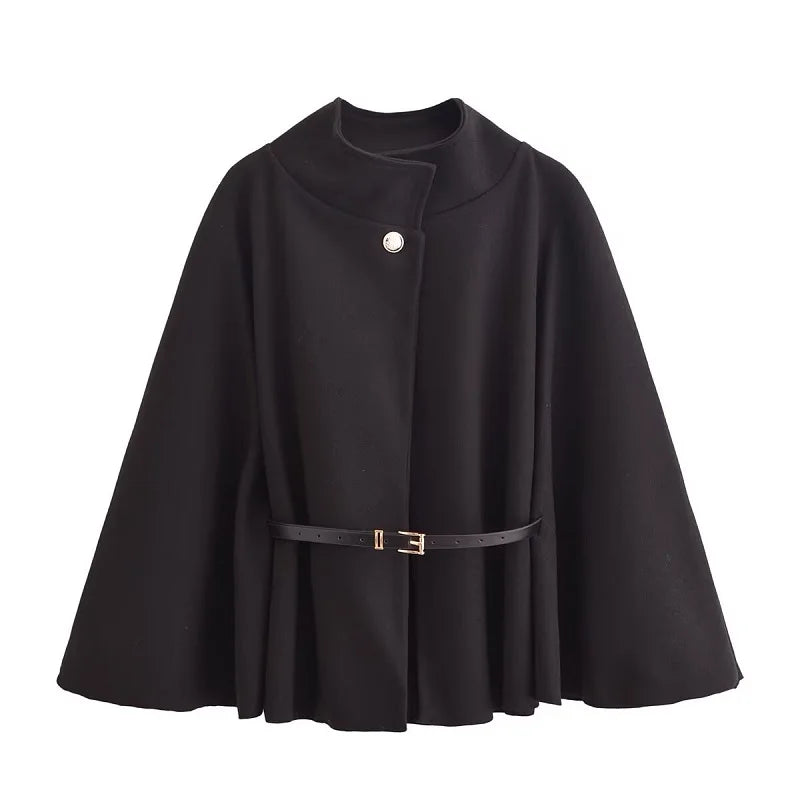 Women's Black Belt Cape Coat 2025