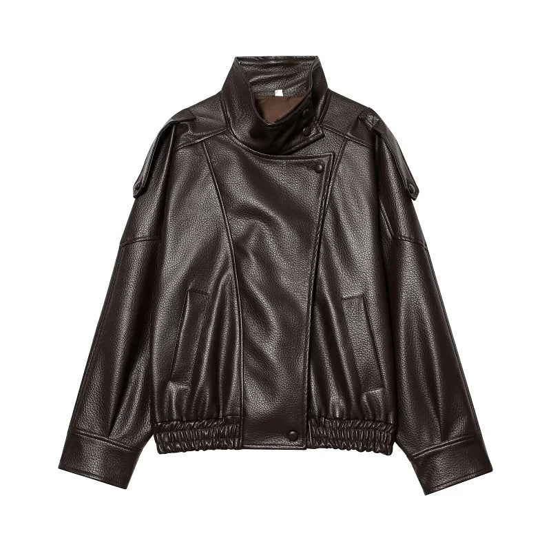 Women's Faux Leather Bomber Jacket