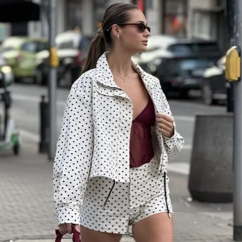 Z-Axis Polka Dot Bomber Jacket – Women's Oversized Streetwear Coat