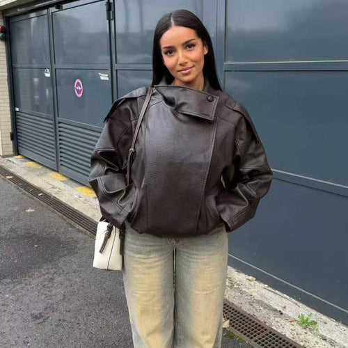 Women's Faux Leather Bomber Jacket
