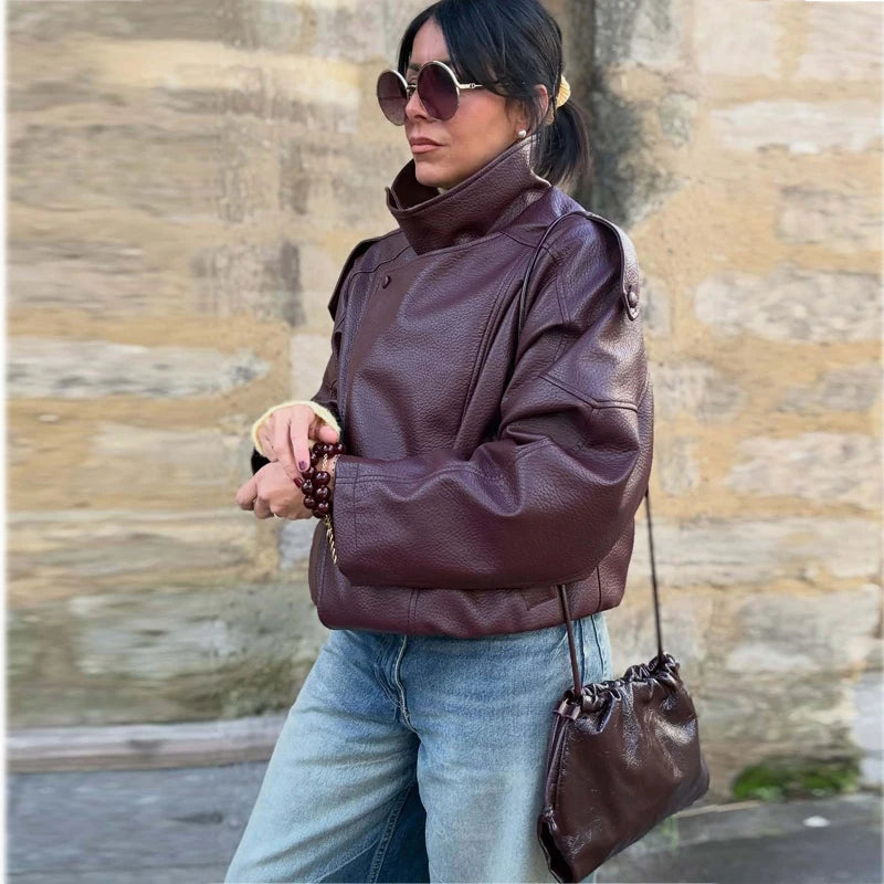 Women's Faux Leather Bomber Jacket