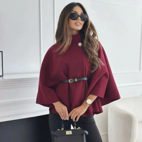 Women's Black Belt Cape Coat 2025