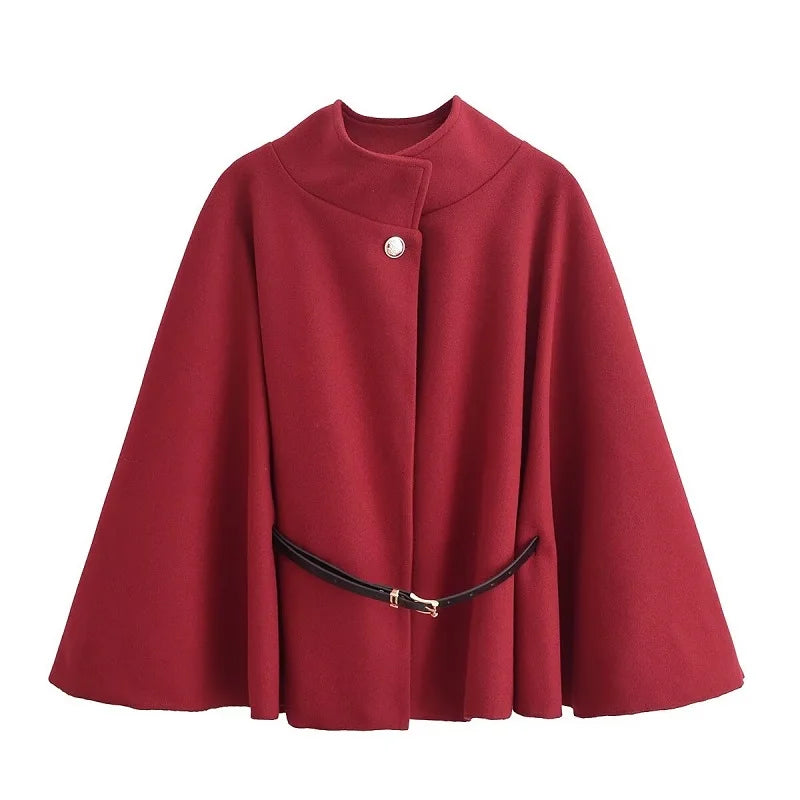 Women's Black Belt Cape Coat 2025