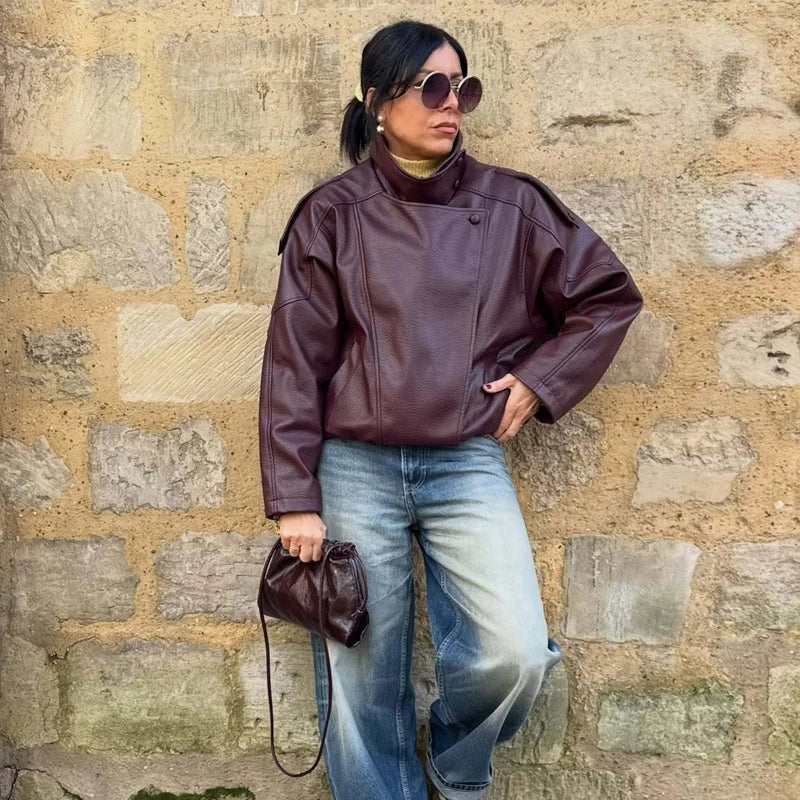 Women's Faux Leather Bomber Jacket
