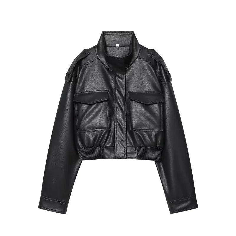 Women's Faux Leather Cropped Jacket