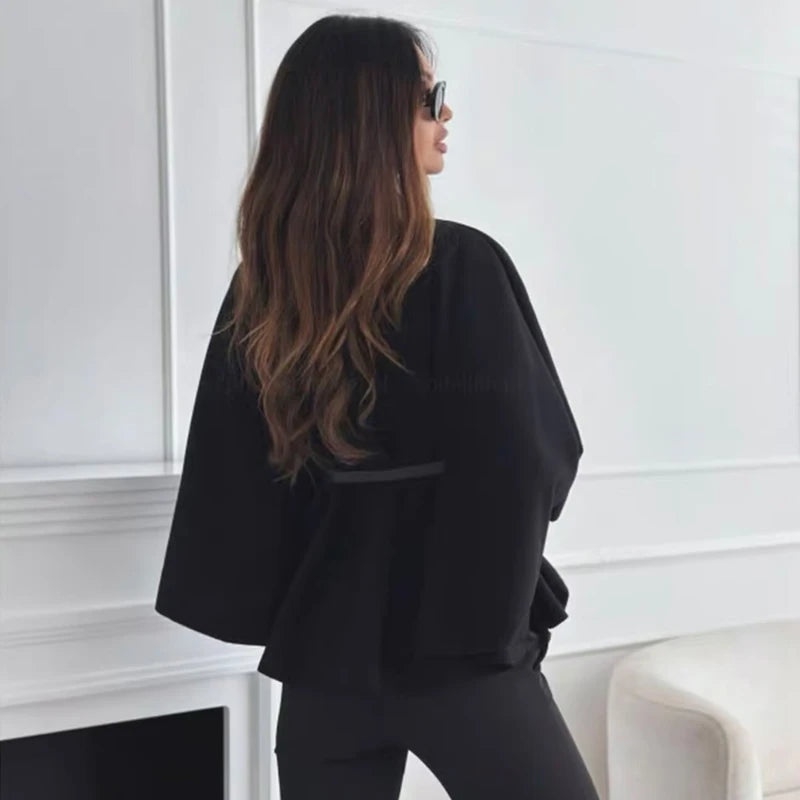 Women's Black Belt Cape Coat 2025