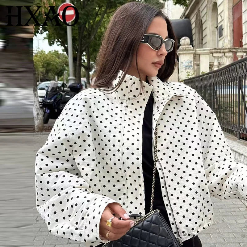 Z-Axis Polka Dot Bomber Jacket – Women's Oversized Streetwear Coat