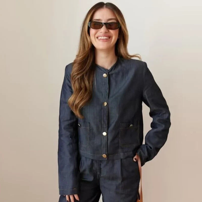 Z-Axis Denim Two-Piece Set – Women's High Waist Wide Leg