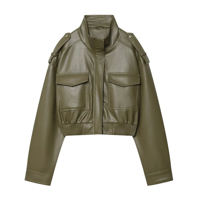 Women's Faux Leather Cropped Jacket