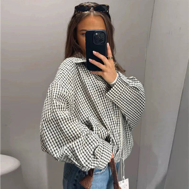 Women's Plaid Bomber Jacket