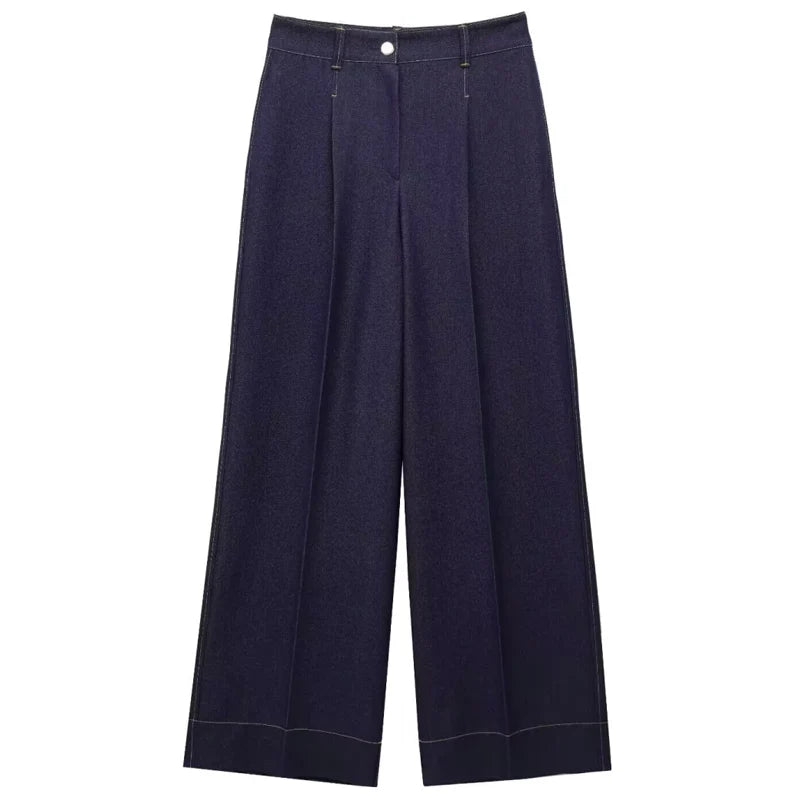 Z-Axis Denim Two-Piece Set – Women's High Waist Wide Leg