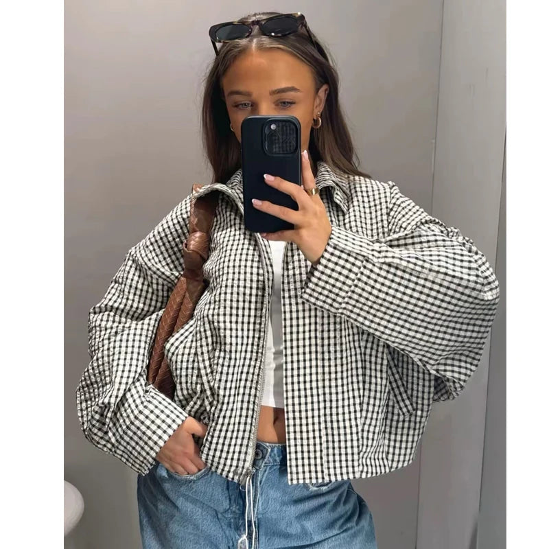 Women's Plaid Bomber Jacket