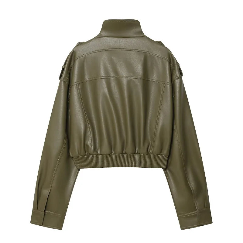 Women's Faux Leather Cropped Jacket