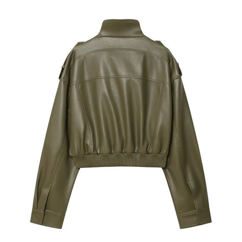 Women's Faux Leather Cropped Jacket