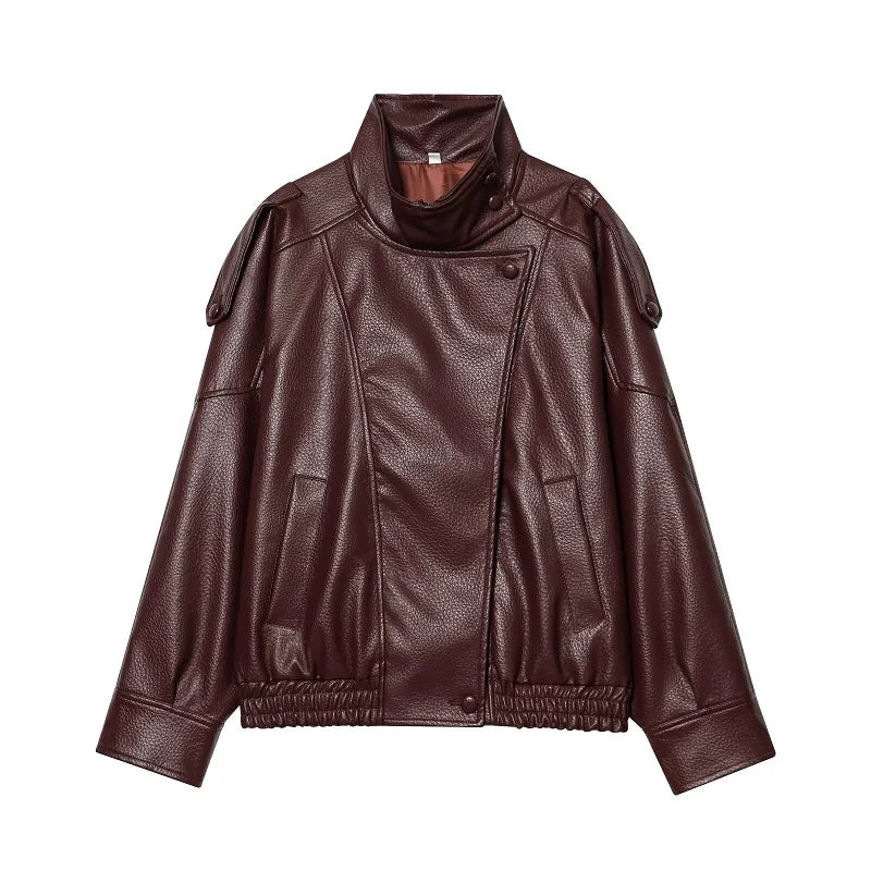 Women's Faux Leather Bomber Jacket