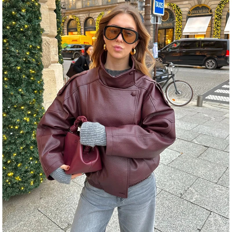 Women's Faux Leather Bomber Jacket