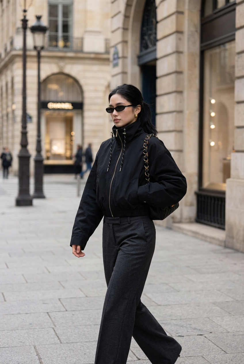 Woman wearing black zip jacket by Z-Axis