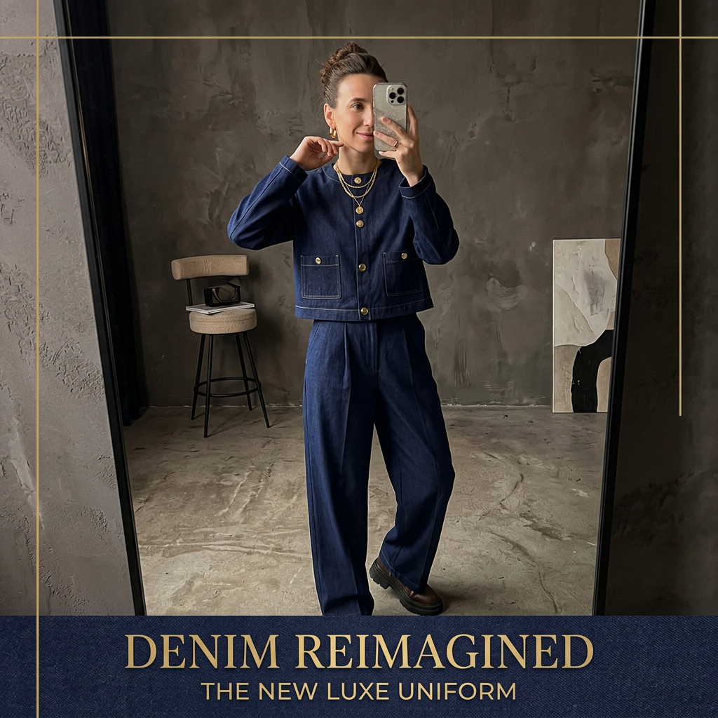 Z-Axis Denim Two-Piece Set – Women's High Waist Wide Leg