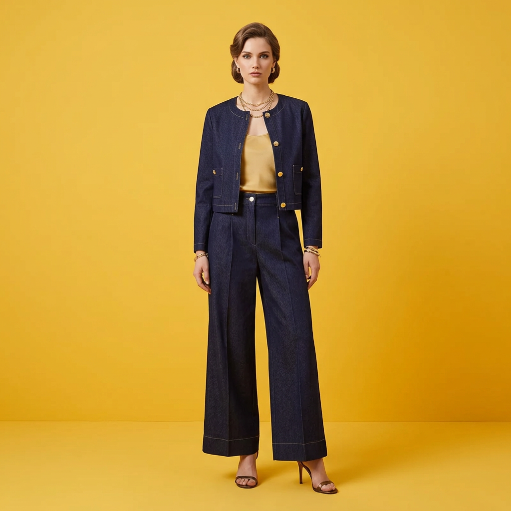 Z-Axis Denim Two-Piece Set – Women's High Waist Wide Leg